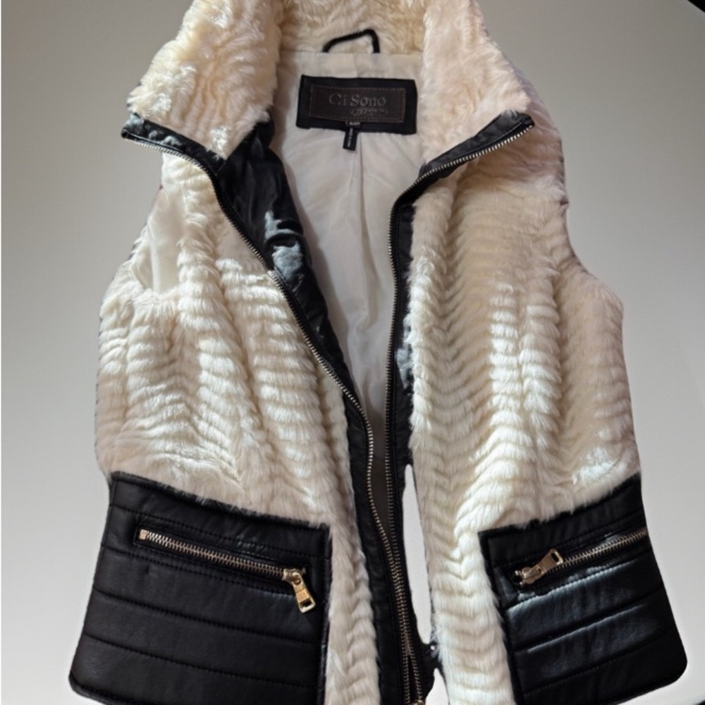 Ci Sono Black and White Faux Fur Vest